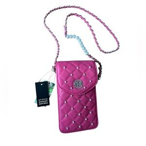 NWT Badgley Mischka Fuchsia Pink Quilted Phone Case w/ Chain Strap vegan leather